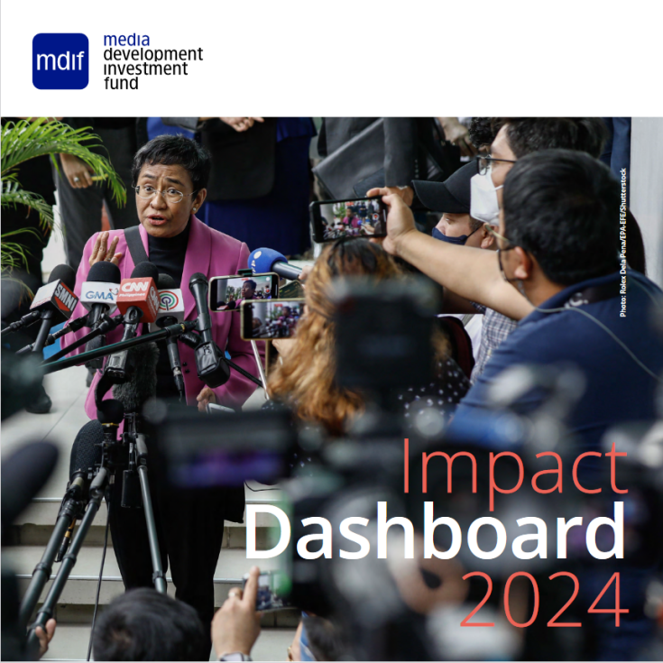 MDIF Impact Dashboard first page - Maria Ressa addressing the media. 